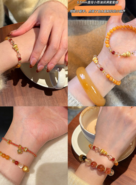 拉丝葫芦天然蜜蜡手串女高级感串珠手链轻奢小众玛瑙招财手饰批发