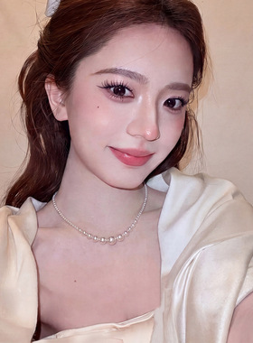 渐变珍珠项链女夏配饰锁骨链轻奢小众设计高级感串珠颈链饰品批发