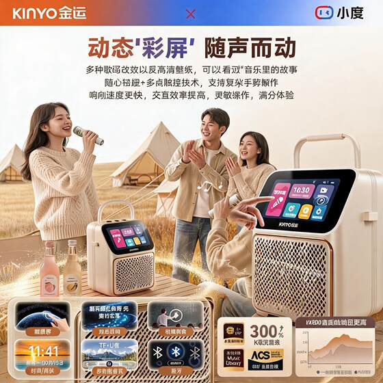 金运 K800新款蓝牙音响悬浮歌词显示屏家庭KTV麦克风话筒音响一体