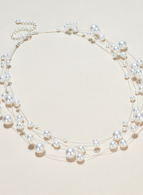 AHCHOO 静奢满天星人鱼泡泡透明鱼线多层手工珍珠项链小众锁骨链