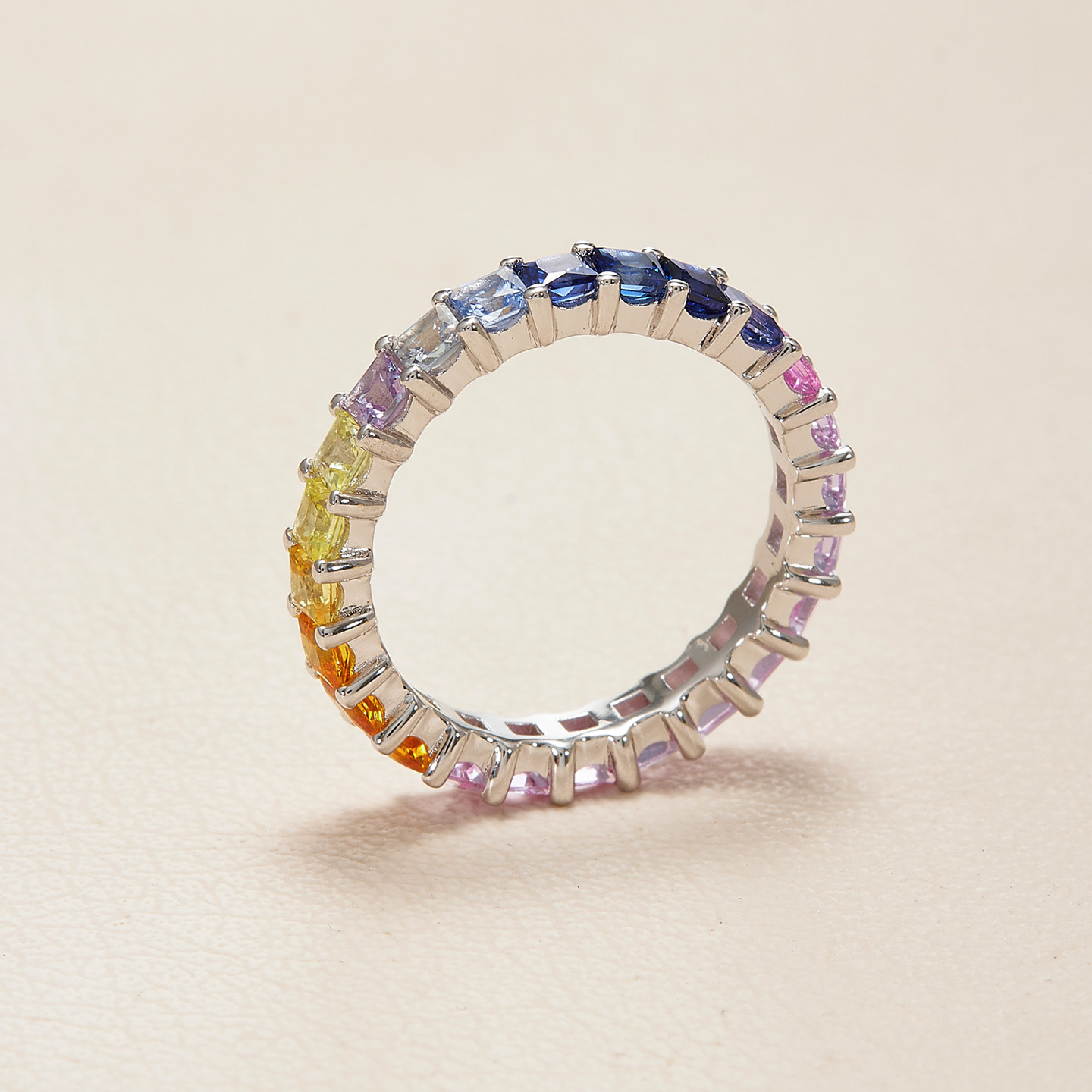 AHCHOO cultured colored gemstone row diamond ring S925 sterling silver gradient color diamond ring female gift index finger ring