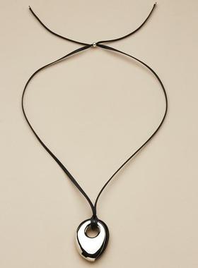 AHCHOO 时髦精B备 重工黑玛瑙吊坠项链1∞%绵羊皮毛衣链悦己趣味