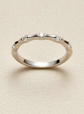 AHCHOO 静奢风双层叠戴微镶莫桑钻石戒指S925银竹节细指环520礼物