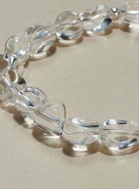 AHCHOO 静奢不规则透亮白水晶手串S925纯银圆球手链悦己能量手环