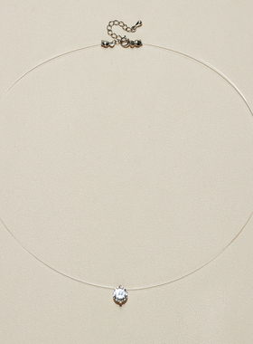 AHCHOO 静奢极简人鱼1克拉水滴莫桑钻项链小气泡隐形线锁骨链女