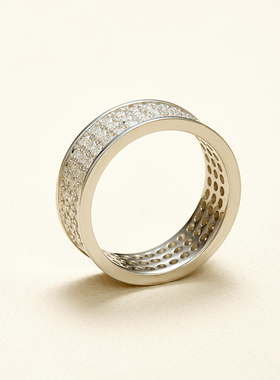 AHCHOO 重工静奢风高级感满钻莫桑石戒指S925银指环情侣对戒超闪