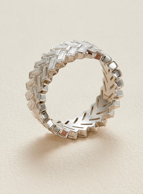 AHCHOO 静奢重工火彩莫桑石钻戒指高级S925银爆闪宽版编织指环女