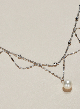 AHCHOO 通体S925纯银项链金属缕空花边蕾丝链条施家珍珠锁骨链