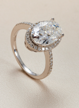 AHCHOO 高奢重工爆闪火彩4.5克拉鸽子蛋莫桑石戒指S925银璀璨指环