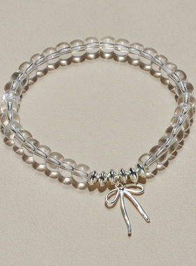 AHCHOO 天然透亮白水晶算盘珠手串S925纯银蝴蝶小众设计弹力手环