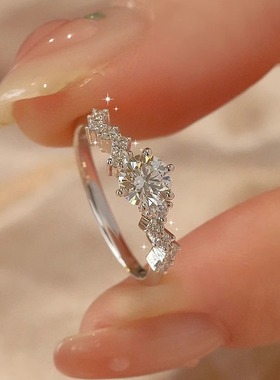 DR莫桑石戒指女1克拉纯银小众设计轻奢高级感求婚结婚钻戒送女友