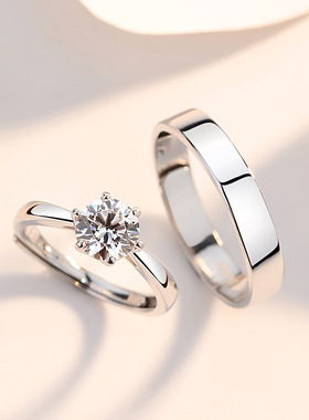 DR钻戒情侣对戒纯银999一对婚戒对戒求婚结婚莫桑石戒指圣诞礼物