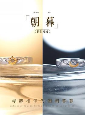 DR日月同辉情侣对戒999足银戒指一对小众设计圣诞礼物送女男朋友