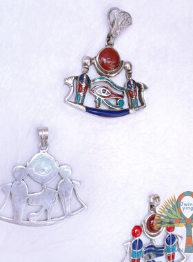 埃及进口纯手工银太阳荷露斯之眼双蛇神组合男女饰品镶嵌银饰吊坠