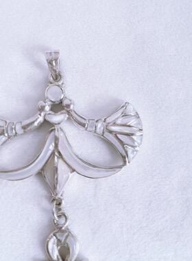 新品 天然贝母白贝粉贝双睡莲十字安卡安克生命之匙项链吊坠银饰