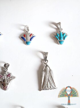 埃及进口旅行纪念品宫廷风手工银饰彩色莲花睡莲植物花卉吊坠