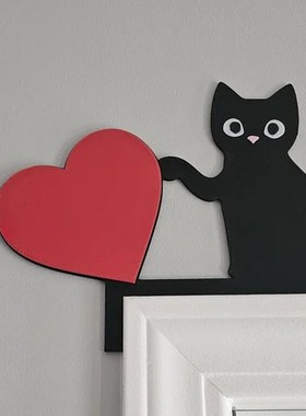 木质黑猫门框门角装饰品摆件