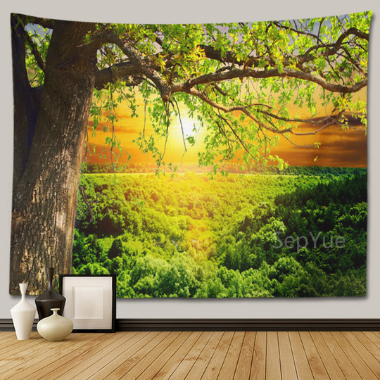 大树森林墙布主播背景布卧室茶室墙壁装饰挂毯场景壁画布自然风景