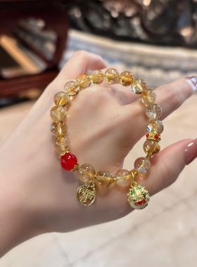 杭州香积金发晶吞金兽手串女轻奢招财貔貅黄水晶手链正品代请