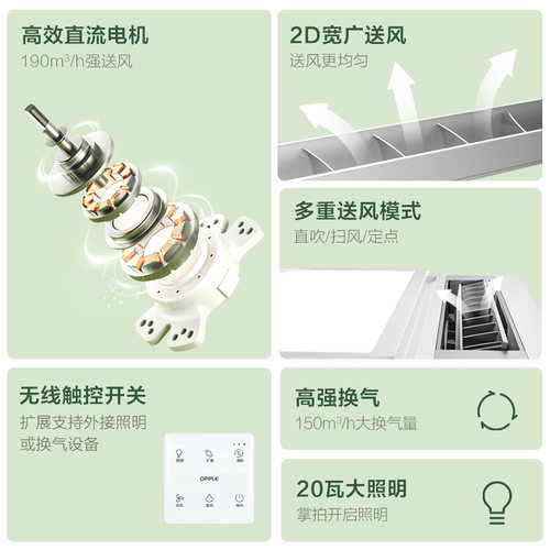 欧普照明厨房凉霸二合一集成吊顶嵌入式专用吹风冷霸风扇换气扇 - 图0