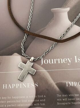 s43新潮款复古烧银鹿皮绒十字架百搭个性质感气质双层项链首饰品
