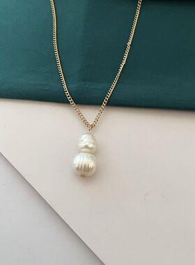 简约双淡水大珍珠吊坠百搭项链