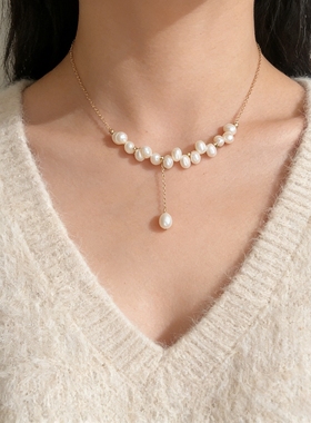 三七孔异形天然淡水珍珠毛衣链女款小众轻奢精致手串礼物饰品