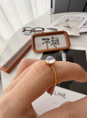 【蓝猫眼】太钢戒指镀金K18麻花编织缠绕高级感精致叠戴指环