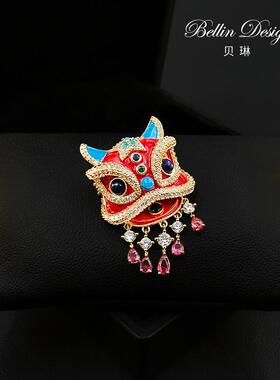 汉服流苏醒狮西装大衣胸花高端