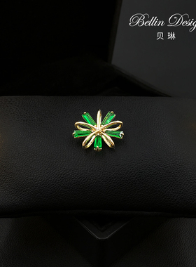 清新绿色花朵胸针高端精致时尚西服领针胸口防走光扣点缀配饰5697