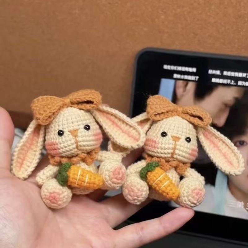 手工diy编织可爱垂耳兔玩偶毛线钩针材料包钥匙扣包包挂件小礼物 - 图0