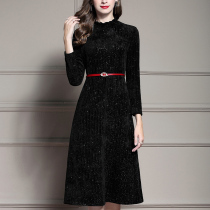 Water ink Qing Hua Winter dress New products fashion Slim Stand-up Collar Temperament Elegant body A hem Lamp Cardiff Suede Dress