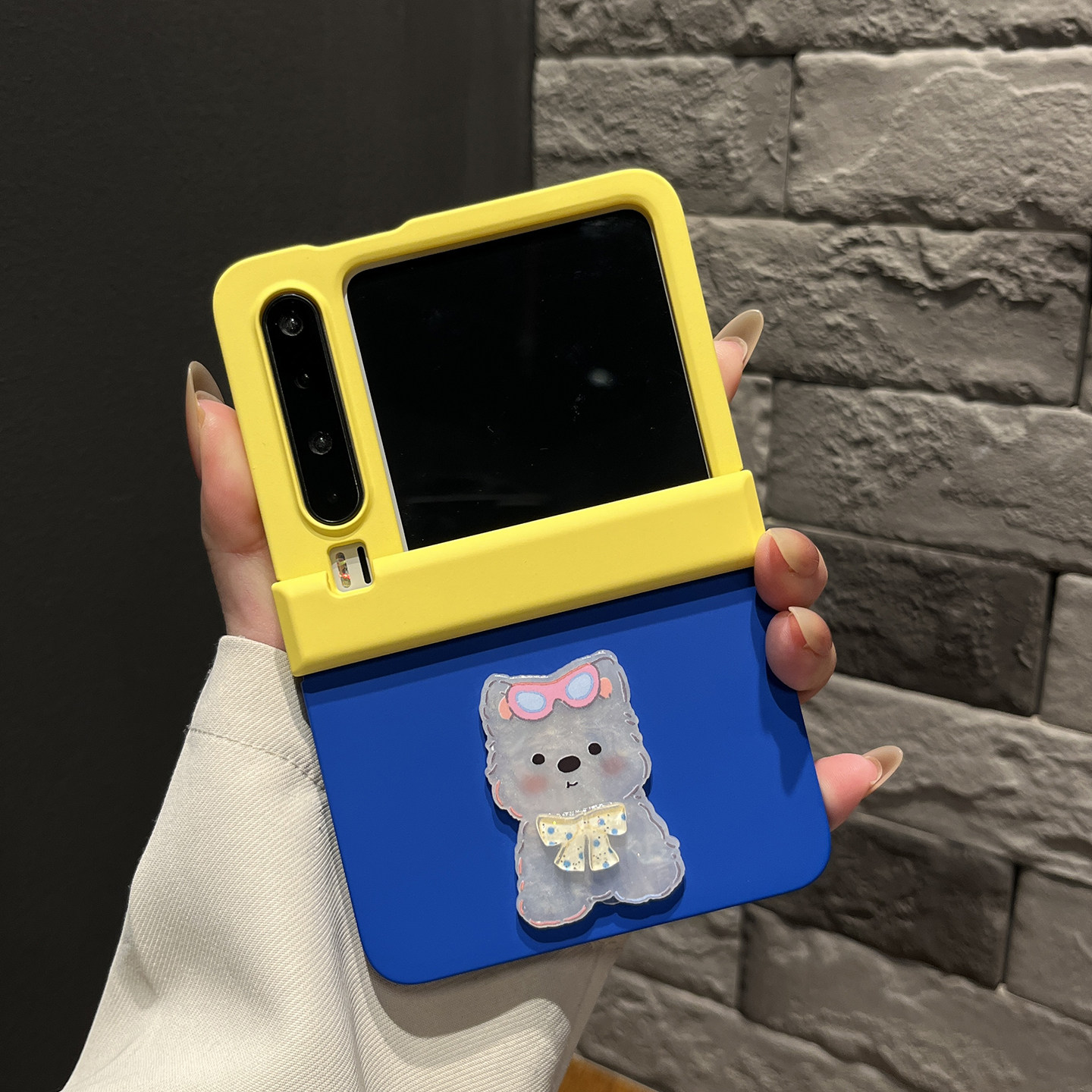 【高级感】新款中轴拼色黄蓝蝴蝶结狗适用华为puraX手机壳简约个性折叠三件套purax翻盖防摔韩系女款全包外壳,淘宝优惠券,粉丝福利购,淘宝优惠卷