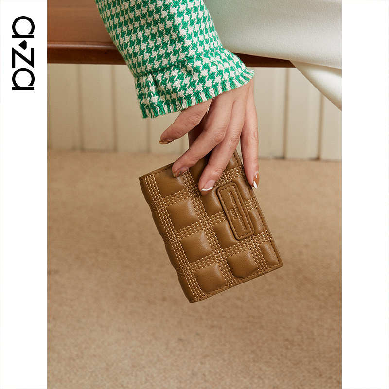 aza短款格子纹多卡位个性零钱包 aza钱包