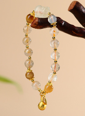 批发天然金发晶黄水晶原创貔貅吞金兽手链新中式国潮原创手串饰品