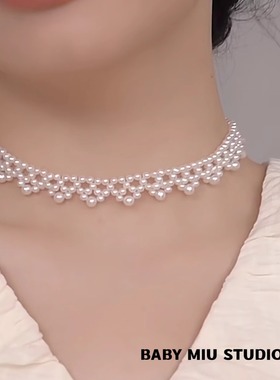 蕾丝珍珠纯手工编织项链