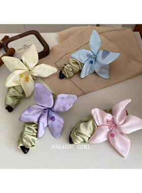 云间百合～仙气缎面香蕉夹夏季超仙森系绿色褶皱花朵高级大号抓夹