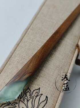 浅蓝美学正宗绿檀木闪透绿脂发簪树脂作品发饰透绿工艺木簪纯手工