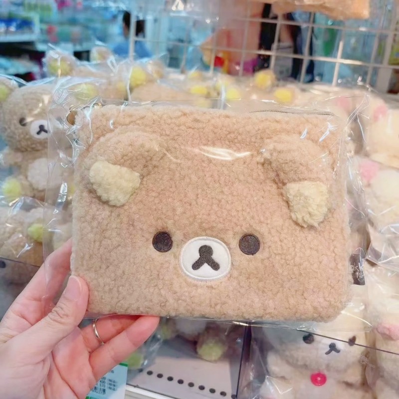 日本正版轻松熊卷毛绒化妆包rilakkuma羊羔绒女零钱包拉链收纳袋,淘宝优惠券,粉丝福利购,淘宝优惠卷