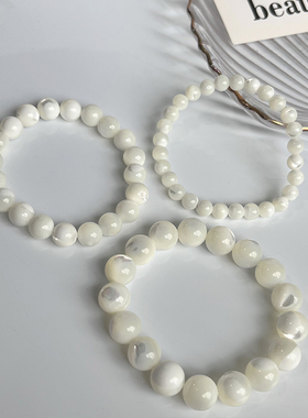 天然贝壳马蹄螺手串 白色单圈手链