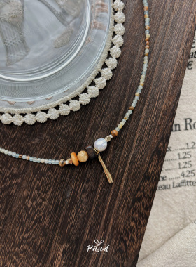 天然淡水珍珠沉香天然石串珠项链