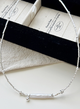 原创天然牙签珍珠碎银子串珠项链