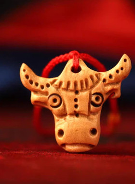 桃木生肖牛吊坠属牛宝宝平安挂件