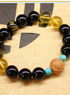 桃木生肖虎手链六字真言佛珠手串