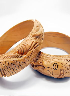 桃木手镯向日葵富贵鱼女宽原木镯