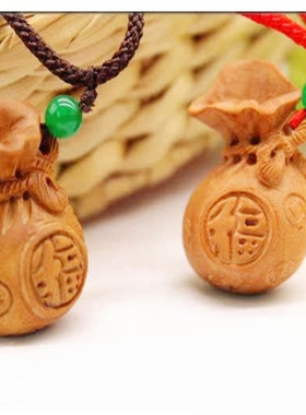 桃木福袋吊坠木质钱袋钥匙扣挂件