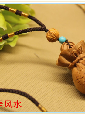 桃木福袋吊坠有福有财挂钱袋项链