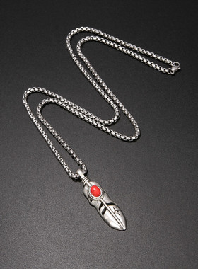 男女叶子鹰爪羽毛潮牌项链毛衣链