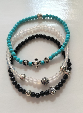 闺蜜情侣礼物十字架925银珠手链