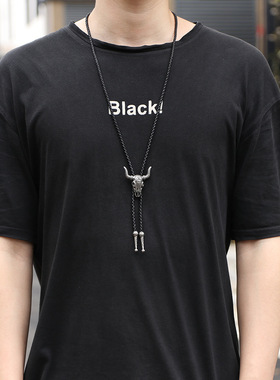 印第安朋克合金个性牛头领结项链